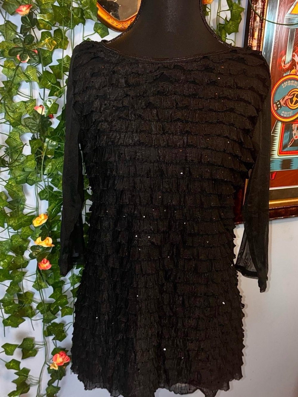 Glamorous Black Sequin Ruffle Top by Cocomo (M)